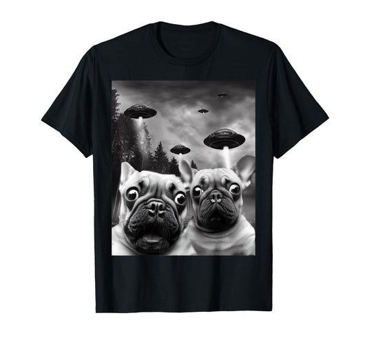 Frenchie UFO Selfie - Funny French Bulldog Alien T-Shirt