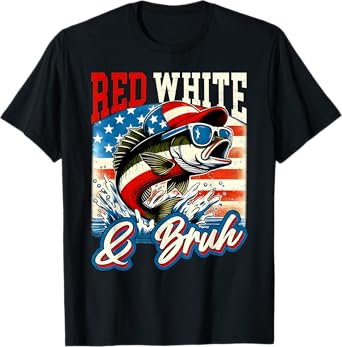 Red white & Bruh 4th July Fishing American Flag T-Shirt