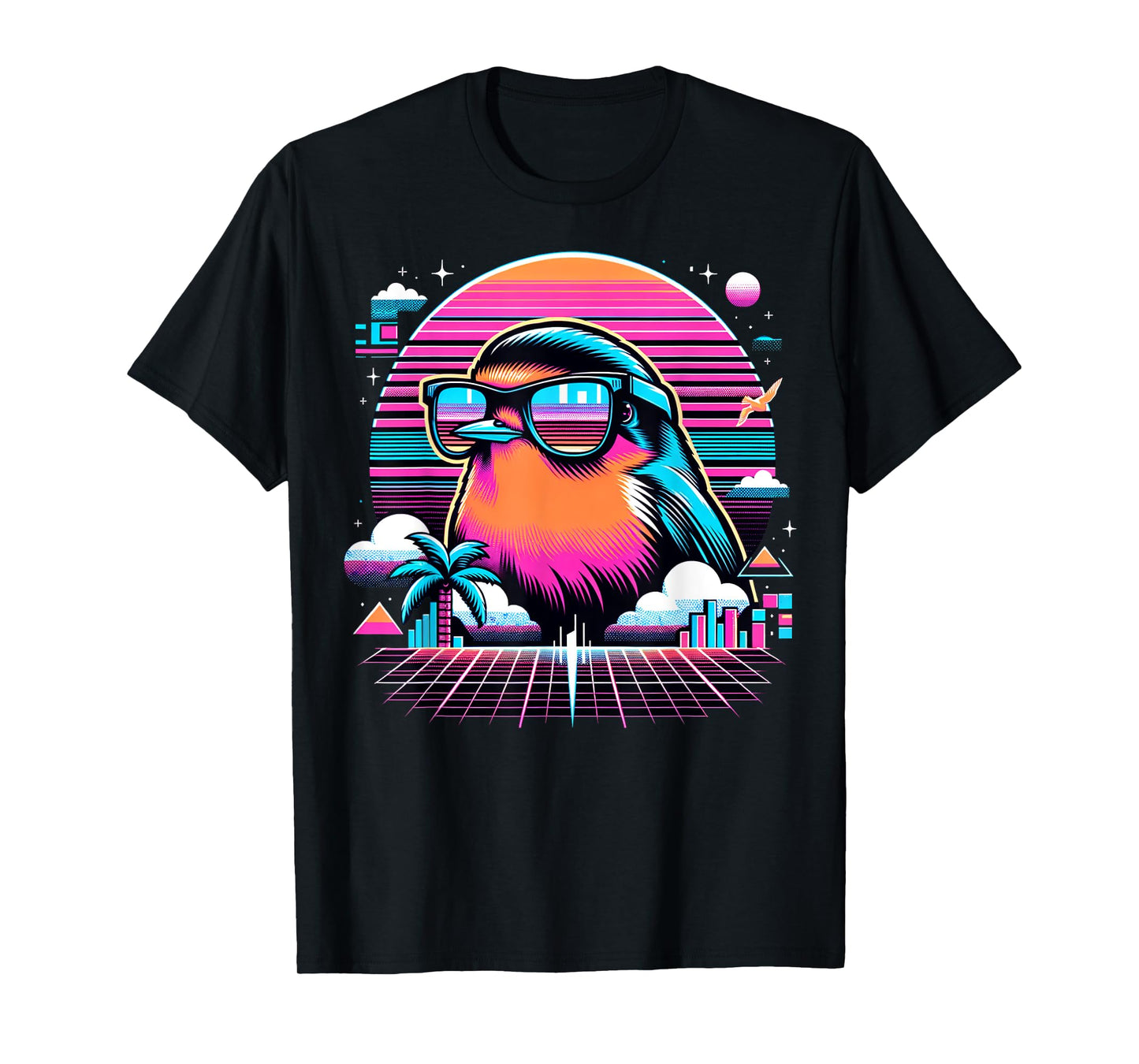 Cool Bird 80s Retrowave 90s Vaporwave American Robin Bird T-Shirt