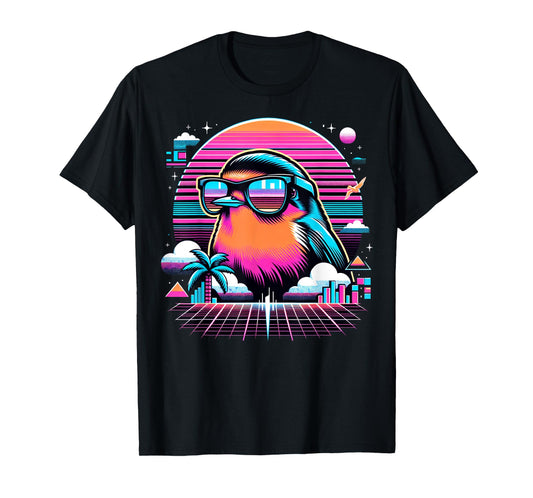 Cool Bird 80s Retrowave 90s Vaporwave American Robin Bird T-Shirt