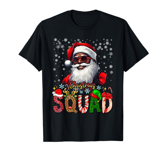 Christmas Squad Santa Afro Man Proud Black African American T-Shirt