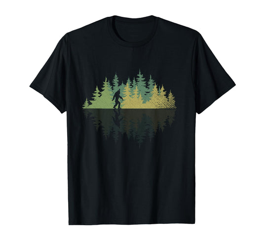 Sasquatch Yeti Reflection Forest Trees Conspiracy Bigfoot Long Sleeve T-Shirt