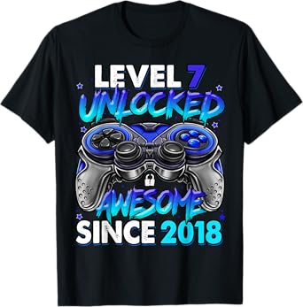 Level 7 Unlocked Awesome Since 2018 7th Birthday Gaming T-Shirt