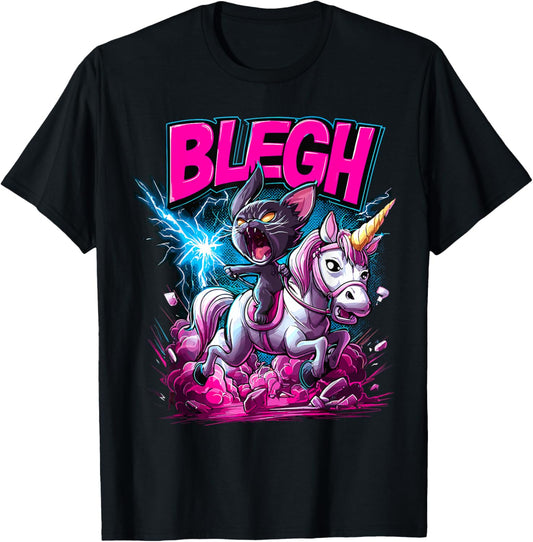 Heavy Metal Cat Riding Unicorn Blegh T-Shirt