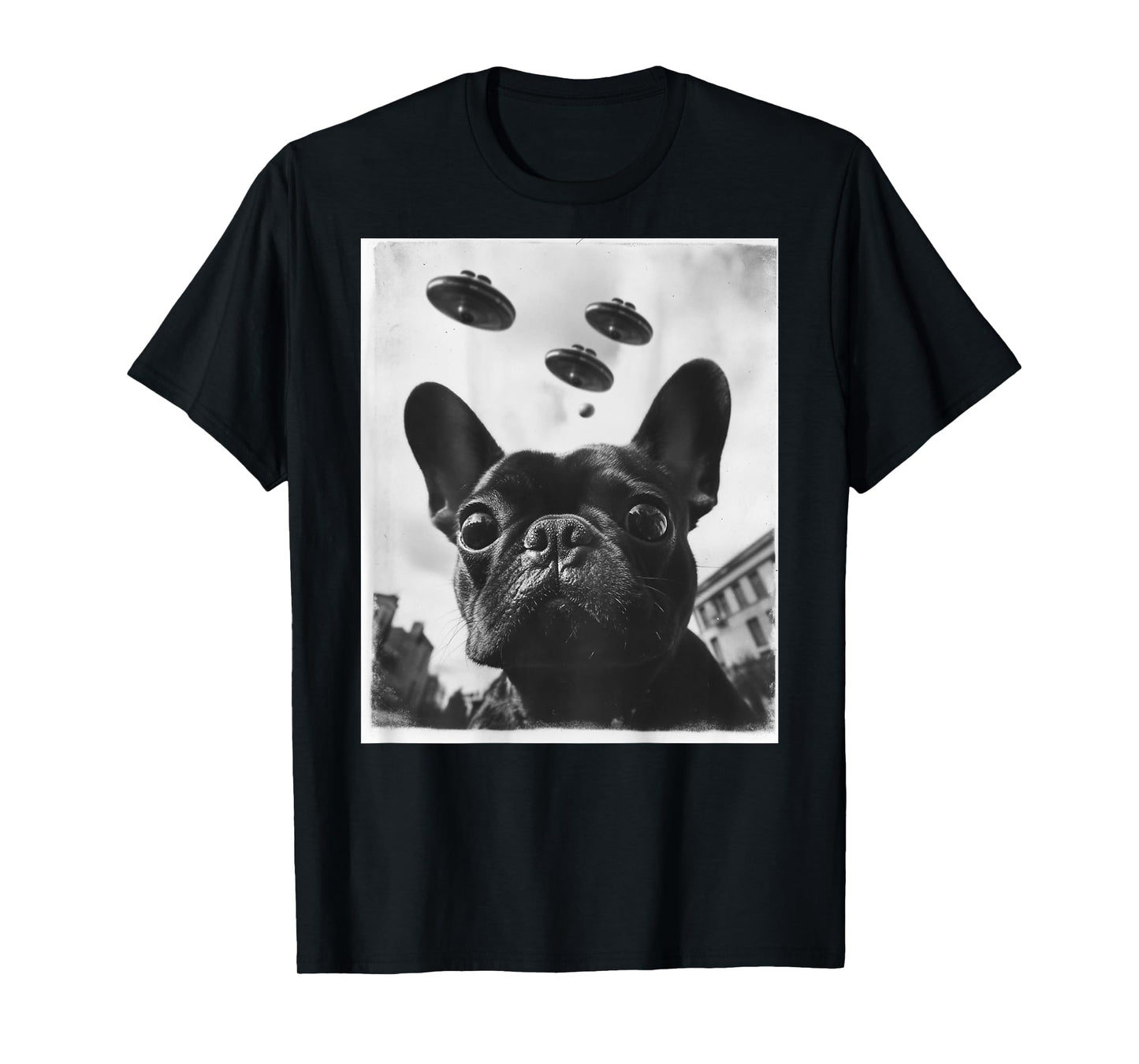 Funny graphic French Bulldog Frenchie UFO Alien Funny weird T-Shirt