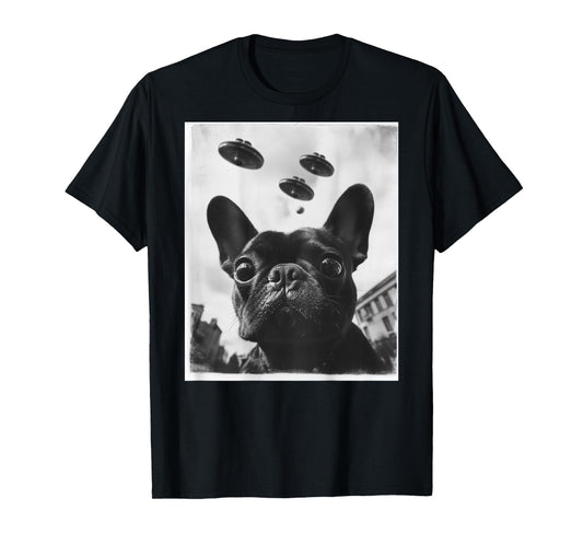 Funny graphic French Bulldog Frenchie UFO Alien Funny weird T-Shirt