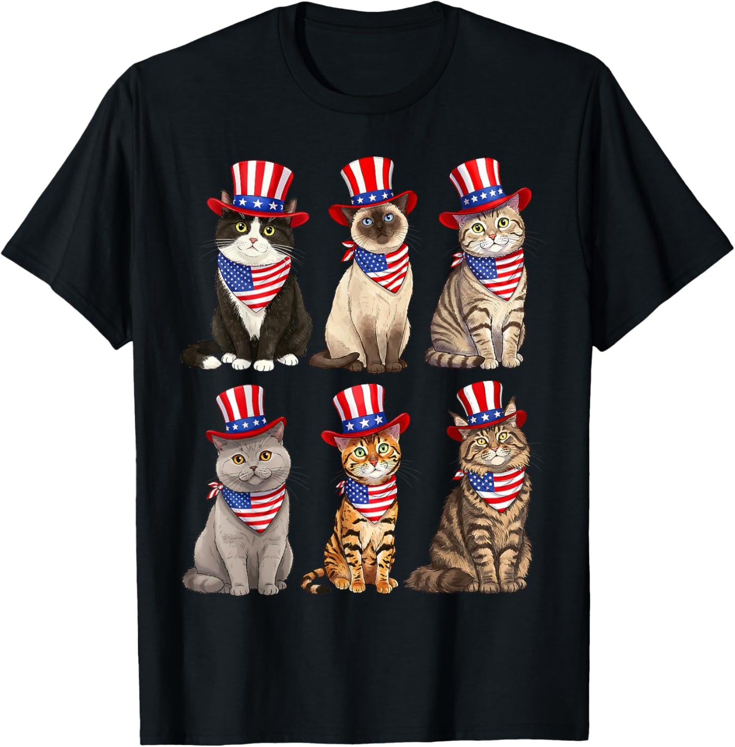 American Cat 4th Of July Hat Men Women Kids Patriotic T-Shirt