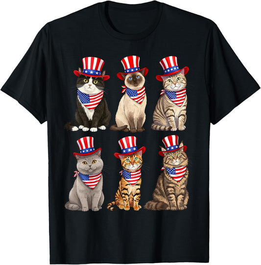 American Cat 4th Of July Hat Men Women Kids Patriotic T-Shirt