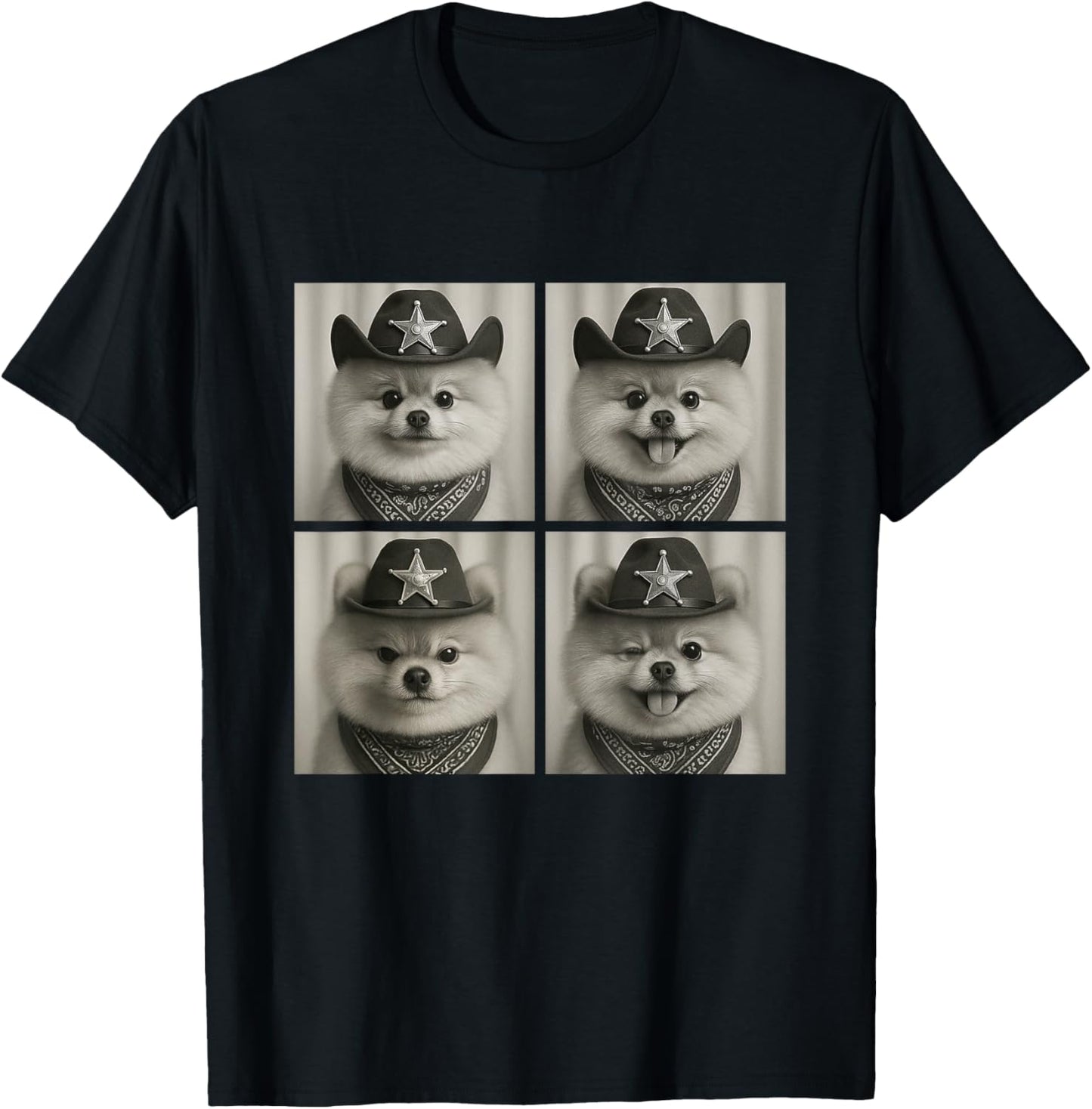 Cute Pomeranian Funny Cowboy Dogs Western Animals Retro T-Shirt
