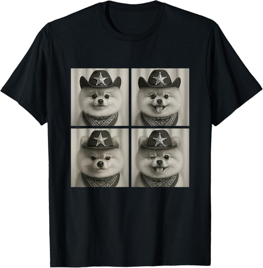 Cute Pomeranian Funny Cowboy Dogs Western Animals Retro T-Shirt