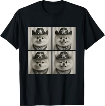 Cute Pomeranian Funny Cowboy Dogs Western Animals Retro T-Shirt