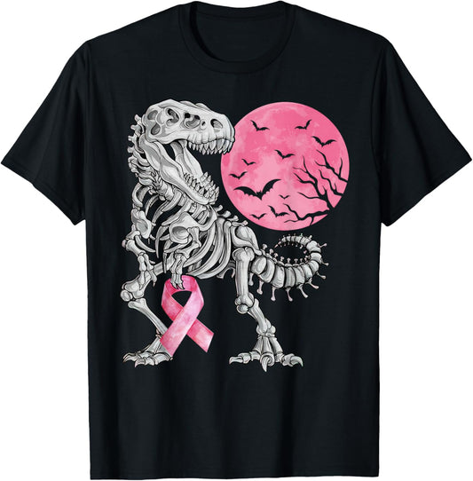 Halloween Boys Dinosaur Pink Ribbon Breast Cancer Awareness T-Shirt