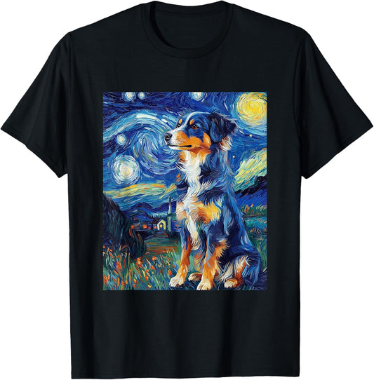 Australian Shepherd Dog - Van Gogh Style - Starry Night T-Shirt