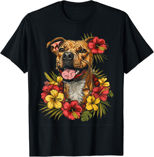 Pitbull Hawaiian Flowers Hibiscus Hula Hawaii Dog T-Shirt
