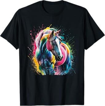 Horse Men Women Colourful Watercolour Horse T-Shirt