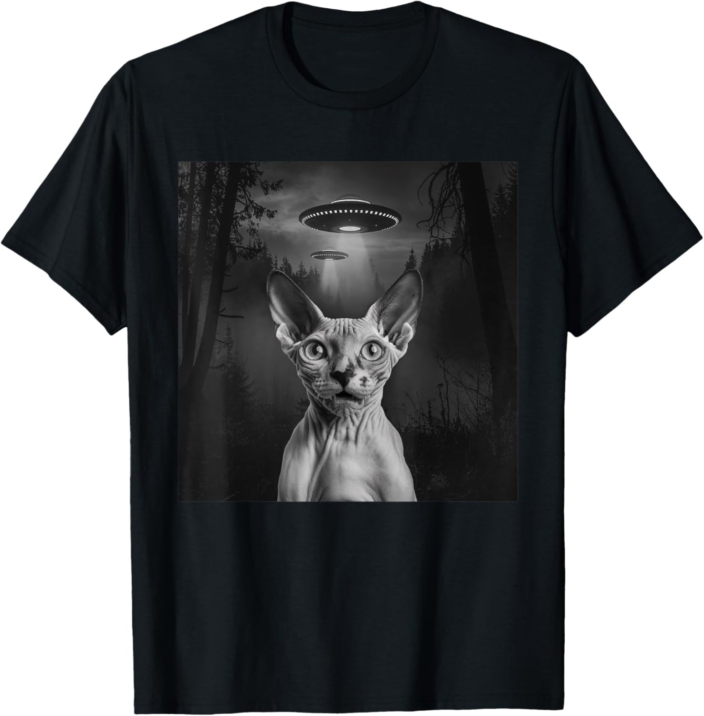 Sphynx Cat Selfie With Alien UFO Funny Cat Outfit T-Shirt