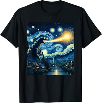 Retro Japanese Kaiju Monster Starry Night Parody Kaiju T-Shirt