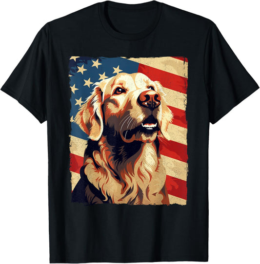 Golden Retriever American Flag T-Shirt 4th Of July Retriever T-Shirt