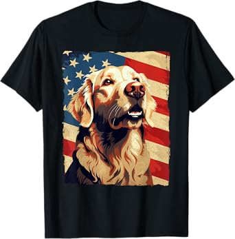 Golden Retriever American Flag T-Shirt 4th Of July Retriever T-Shirt