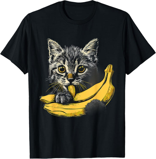 Banana Cat Animal Art Bananas Fruit Portrait Drawing Motif T-Shirt