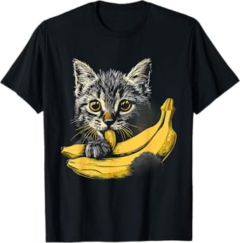 Banana Cat Animal Art Bananas Fruit Portrait Drawing Motif T-Shirt for Men Women Kids