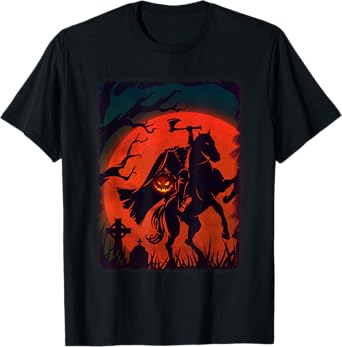 Halloween Scary Pumpkin Headless Horseman Horse Riding Lover T-Shirt