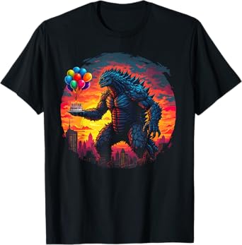 Kaiju Balloon And Cake Funny Japanese Monster Lover Birthday T-Shirt
