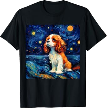 Surreal Starry Night Cavalier King Charles Spaniel Dog T-Shirt