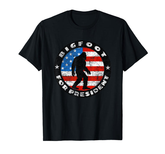 Bigfoot For President - Vintage US Flag Sasquatch Silhouette T-Shirt