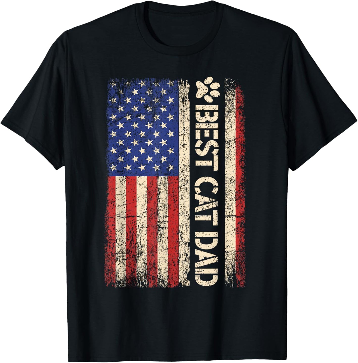 Best Cat Dad Ever American US Flag Father's day Cat Lover T-Shirt