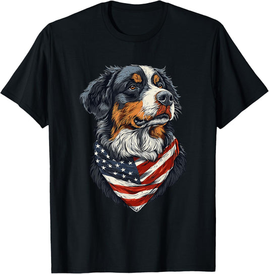 Bernese Mountain Dog American Flag T-Shirt