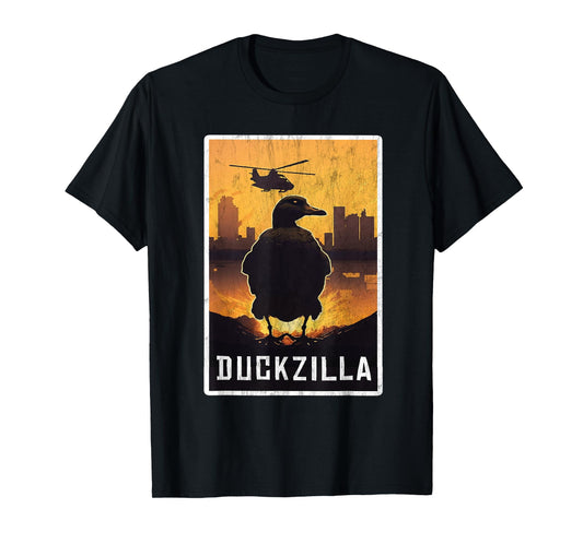 Duckzilla Retro Poster Outfit Funny Duck Apparel Farmer T-Shirt