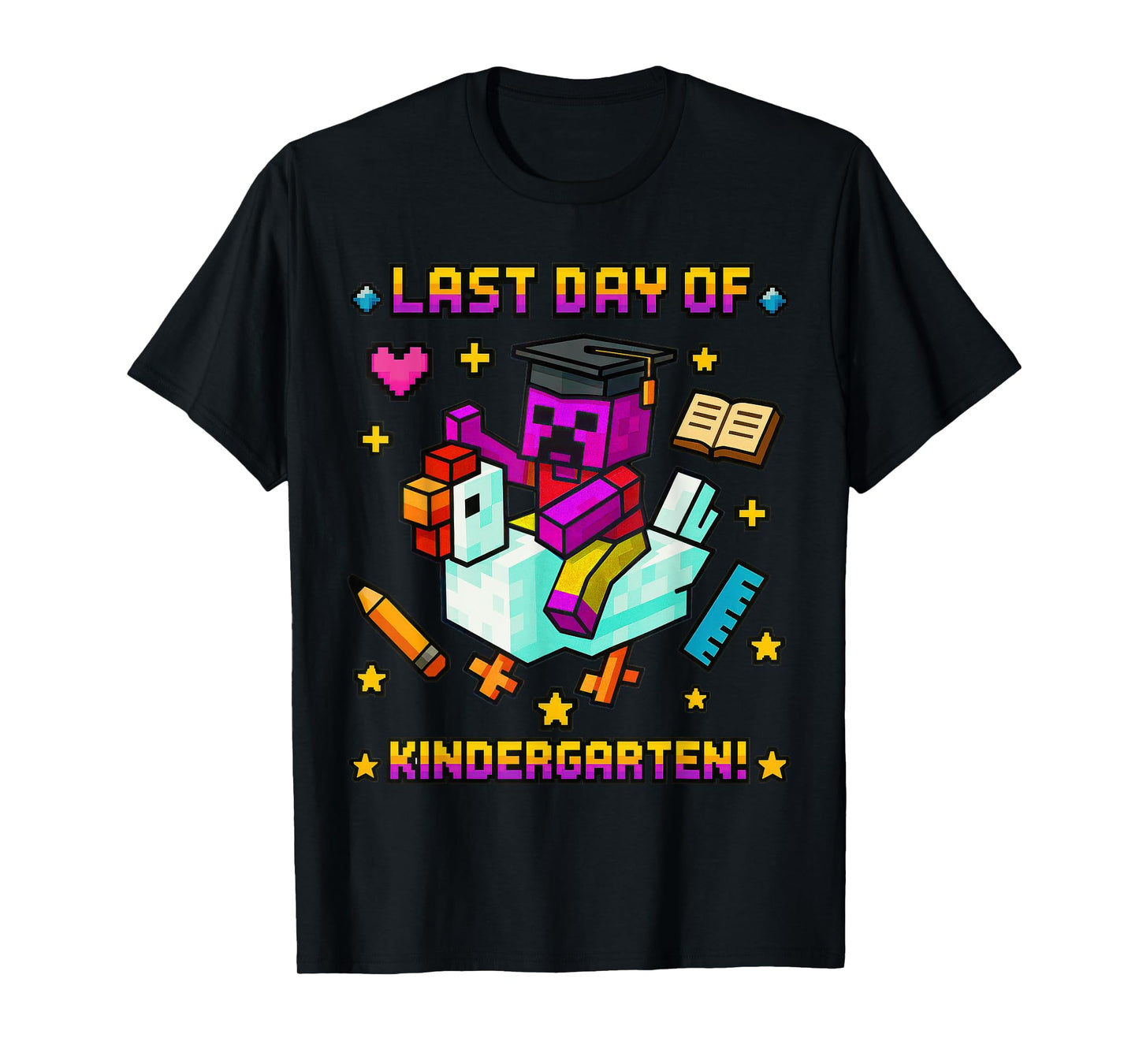 Last Day of Kindergarten Funny Chicken Pixel Art Kids Boys T-Shirt