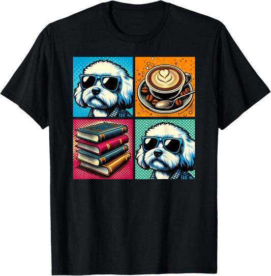 Love Maltipoo Reading Books Coffee Retro Sunglasses Poodle T-Shirt