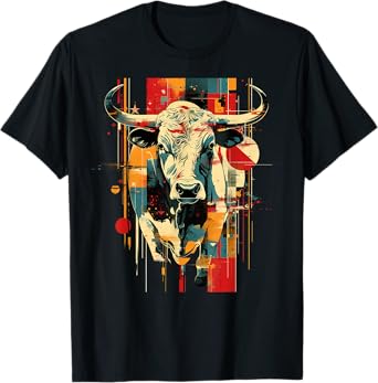 Artsy Bull Rider on Abstract Art Rodeo Bull Riding T-Shirt
