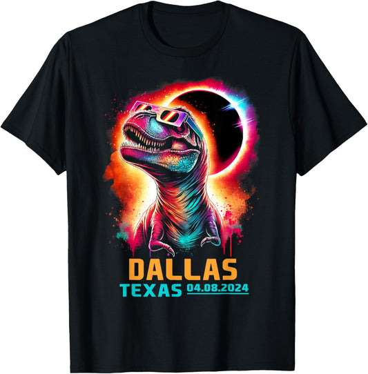 Dallas Texas Total Solar Eclipse 2024 T Rex Dinosaur T-Shirt