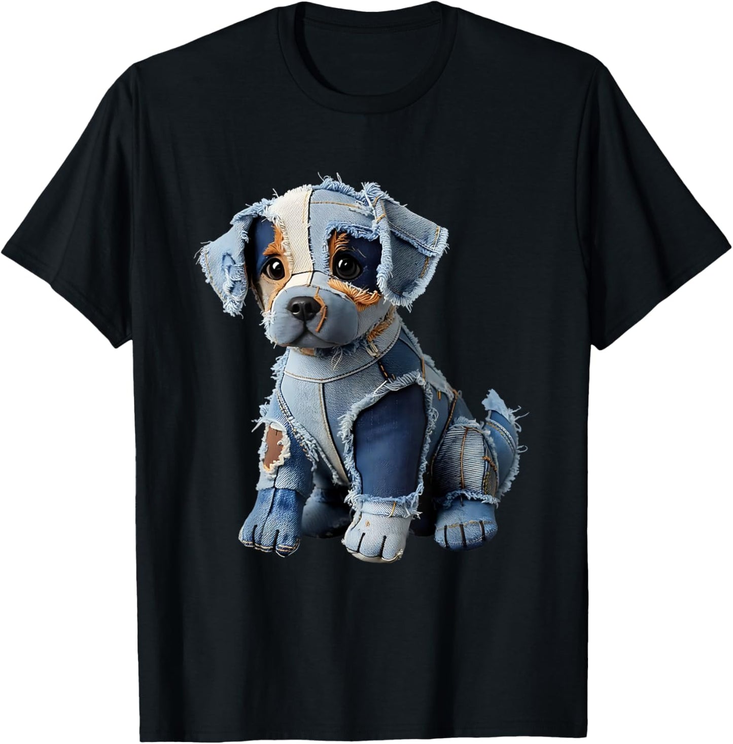 Denim Patch Dog with Stars Cute Blue Dog Gift T-Shirt