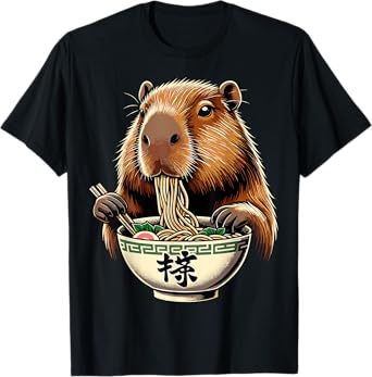 Capybara Eating Japanese Ramen Noodles Anime T-Shirt