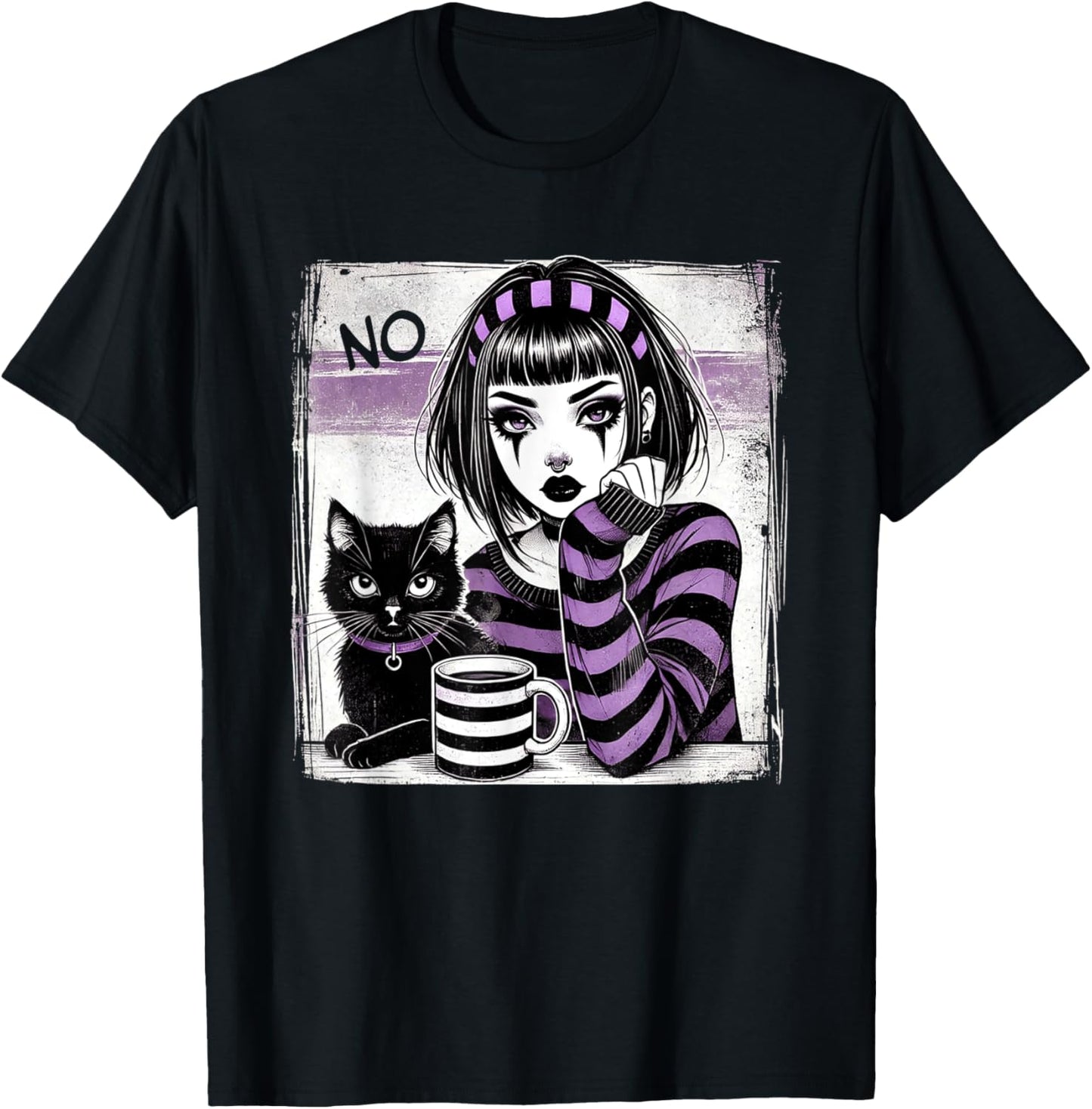 Punk Goth Girl With Coffee Punk Cat Girls T-Shirt