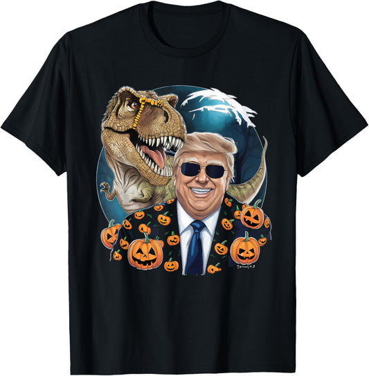 Halloween Tshirt Dinosaur T-rex Trump Horror American Flag T-Shirt