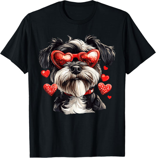 Miniature Schnauzer Heart Glasses Cute Dog Lover Mom Dad T-Shirt