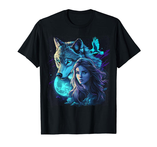 Wolf Girl Ethnic Tribal Boho Feather Native American Hippie T-Shirt
