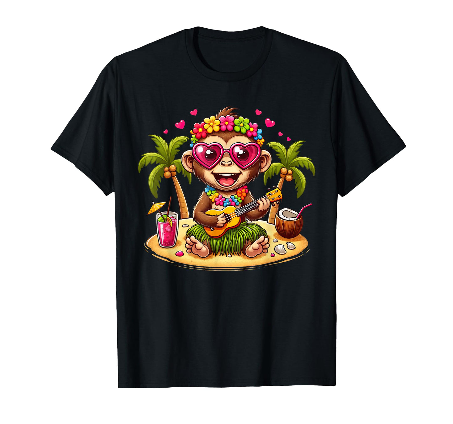 Funny Monkey Hawaiian Costume Kids Summer Vacation Monkey T-Shirt
