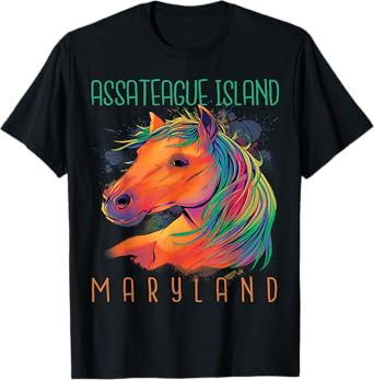 Colorful Horse Assateague Island Maryland Riding Souvenir T-Shirt