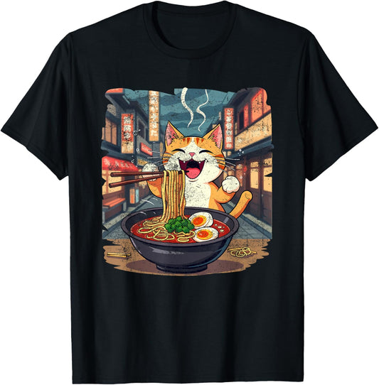 Cat & Ramen, Cat Owner, Colorful Digital Art Cat T-Shirt