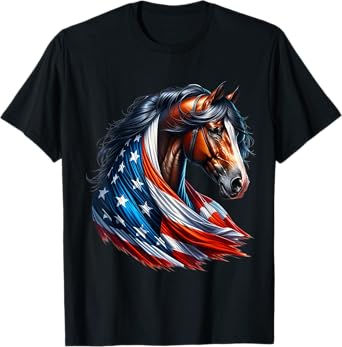 American Flag Horses US Patriotic Equestrian American Love T-Shirt