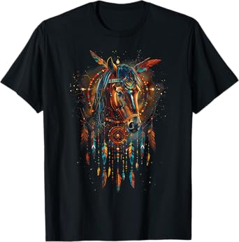 Horse Dreamcatcher Native American Indian Feathers Arts T-Shirt
