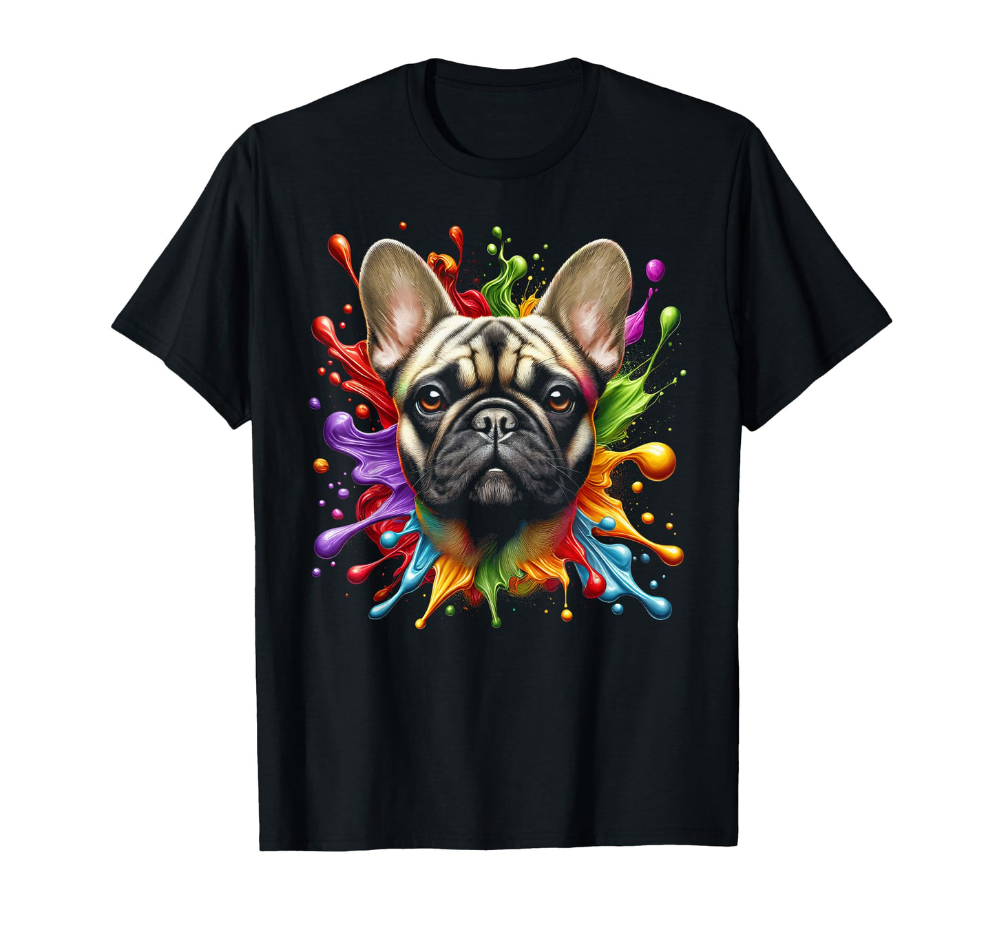 Cute French Bulldog in Colourful Paint Splashes T-Shirt