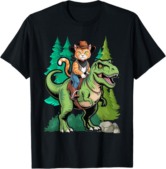 Cat Riding Dinosaur T Rex Funny Purrassic Kitty Kitten Lover T-Shirt