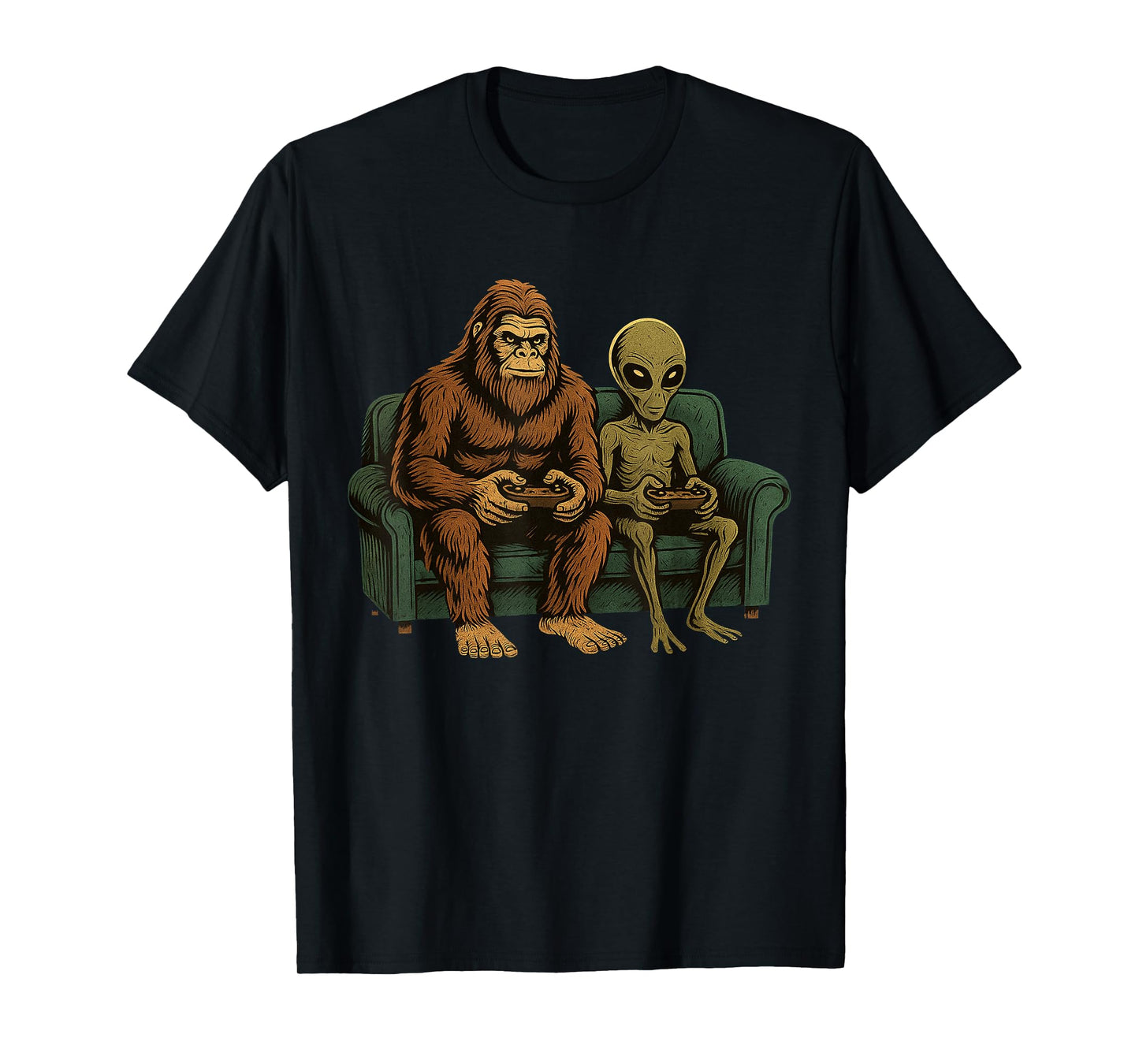 Bigfoot Alien Video Games Shirt Men Boys Gaming Sasquatch T-Shirt